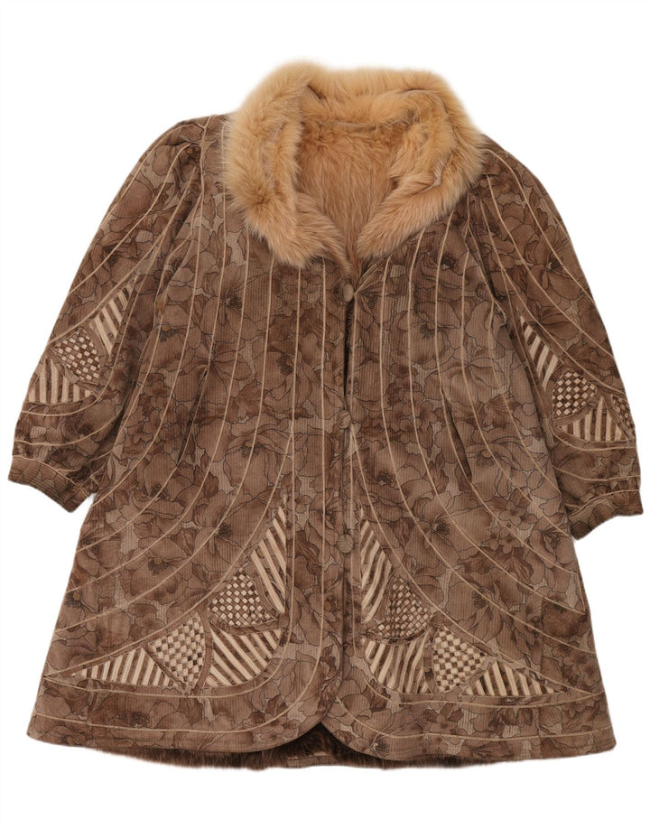 VINTAGE Γυναικείο παλτό με ψεύτικη γούνα αναστρέψιμο UK 18 XL Καφέ Floral