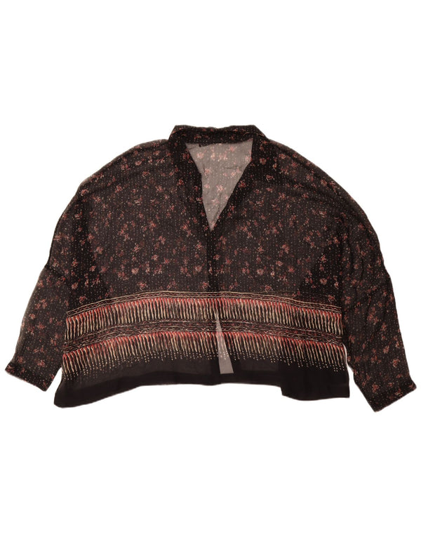 Peruvian Connection Γυναικείο πουκάμισο 3/4 Μπλούζα UK 16 Large Black Floral