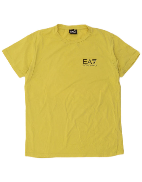 Emporio Armani Γυναικείο γραφικό T-shirt Top UK 14 μεγάλο κίτρινο βαμβακερό