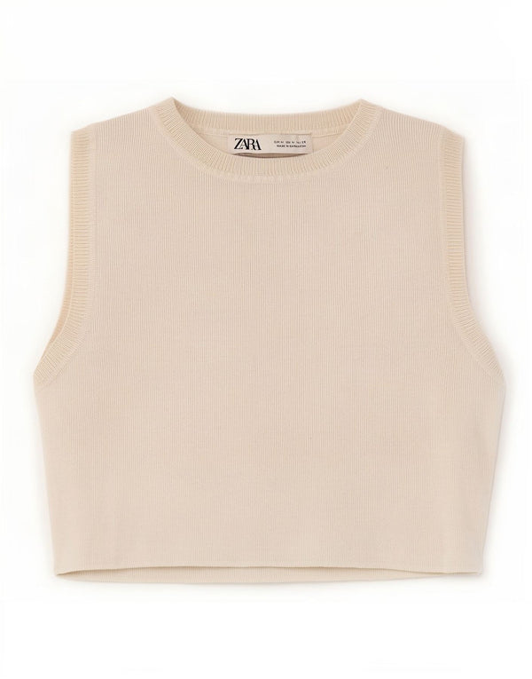 Zara Γυναικείο Crop Vest Top UK 12 Medium White Viscose