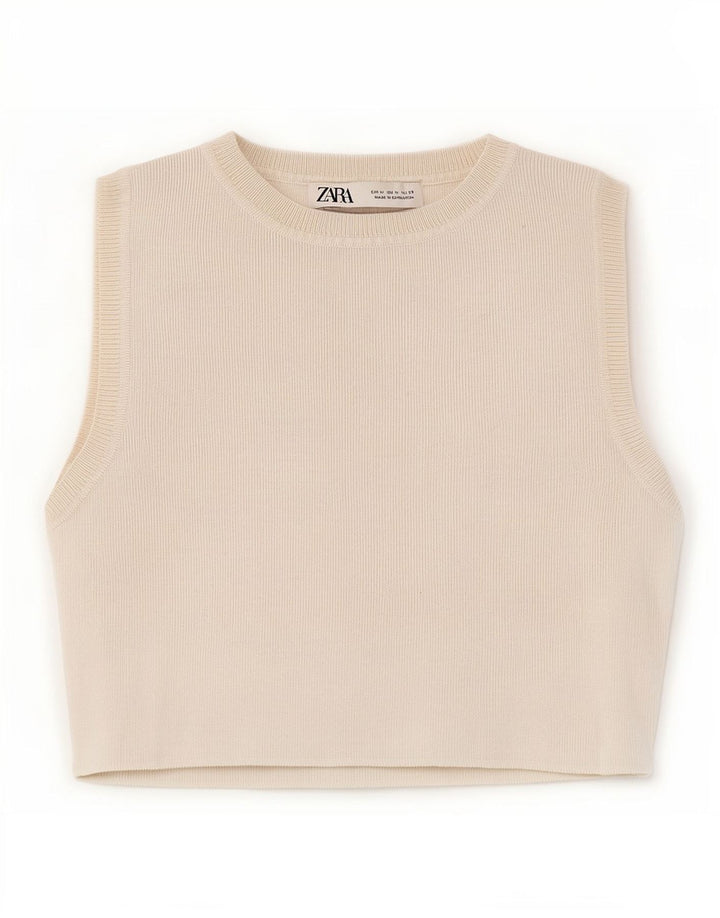 Zara Γυναικείο Crop Vest Top UK 12 Medium White Viscose