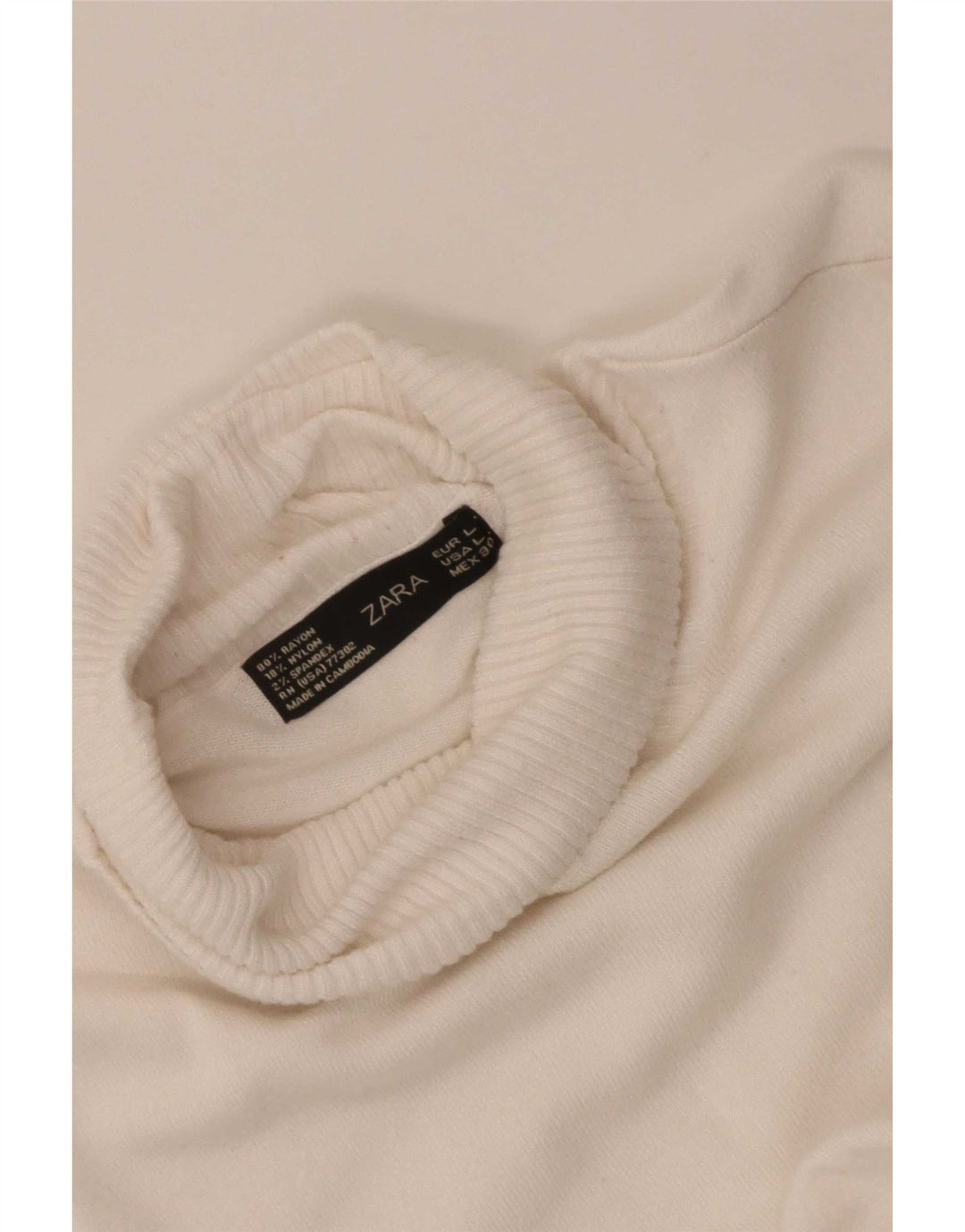 Zara Γυναικείο πουλόβερ με ρολό λαιμόκοψη UK 14 Large White Rayon