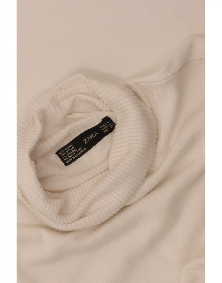 Zara Γυναικείο πουλόβερ με ρολό λαιμόκοψη UK 14 Large White Rayon