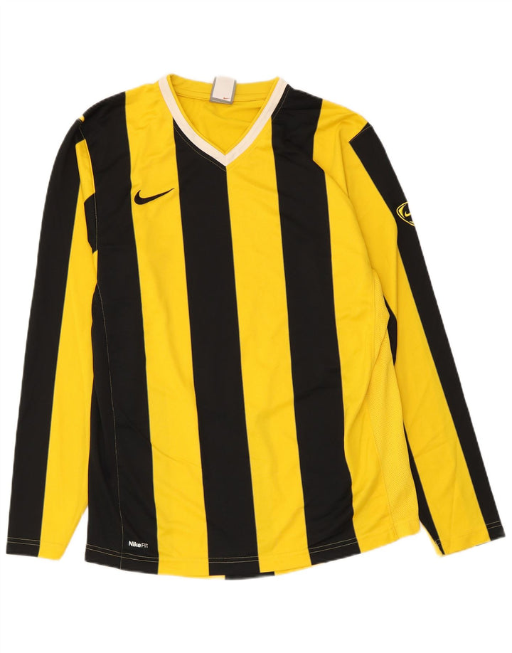 Ανδρικό τοπ Nike μακρυμάνικο UK 39/41 Μεσαίο κίτρινο ριγέ πολυεστέρα