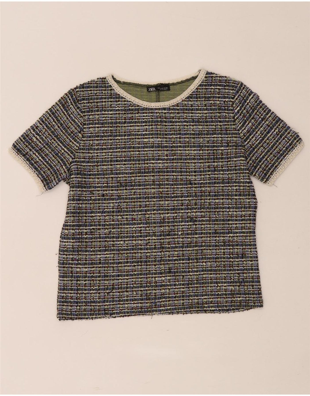 Zara Γυναικείο T-Shirt T-Shirt Top UK 12 Medium πολύχρωμο Check Polyester