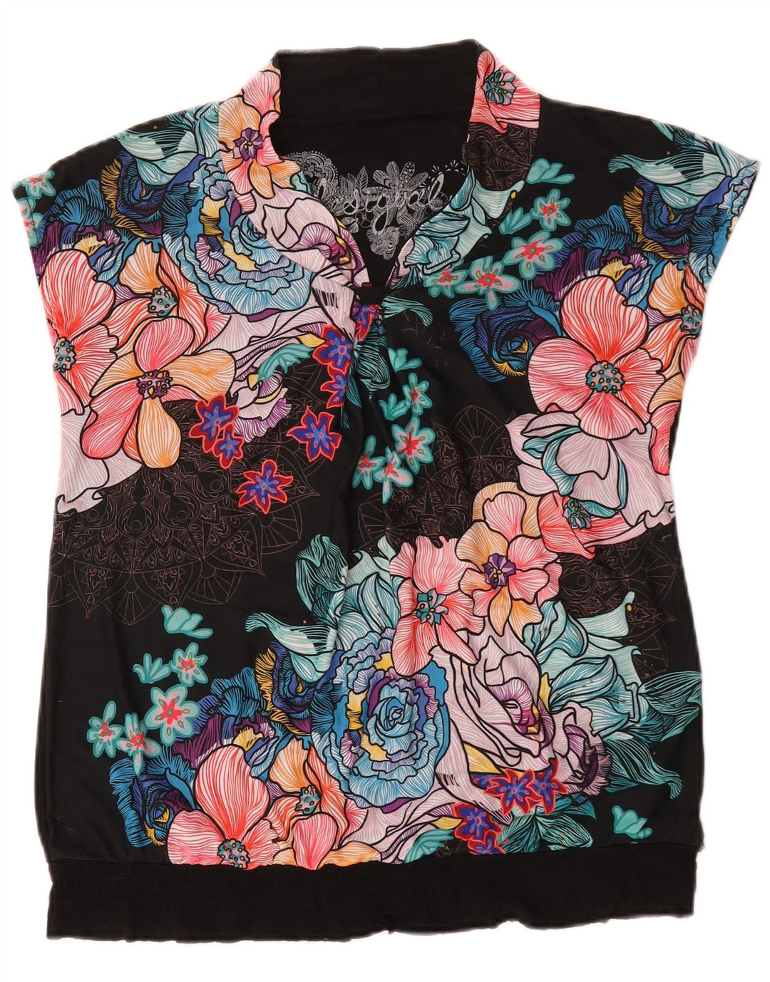 Γυναικεία μπλούζα Desigual Top UK 16 Μεγάλη πολύχρωμη φλοράλ βισκόζη