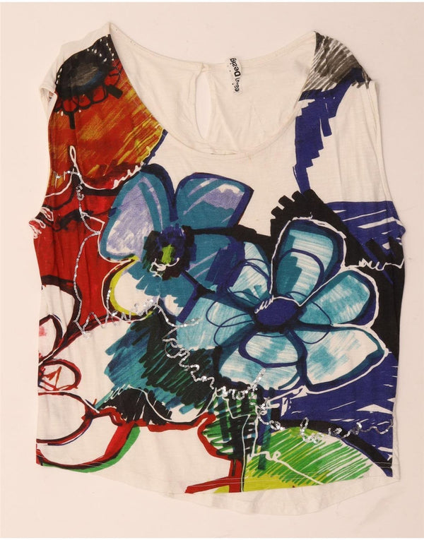 Γυναικείο γραφικό γιλέκο Desigual Top UK 18 XL Λευκό φλοράλ βαμβακερό