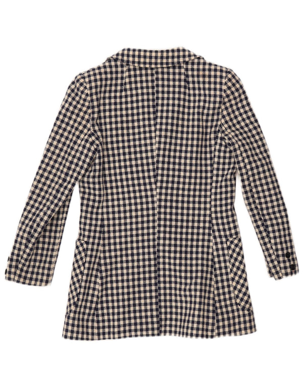 VINTAGE Γυναικείο μπλέιζερ με 3 κουμπιά μπουφάν UK 10 Small Navy Blue Gingham