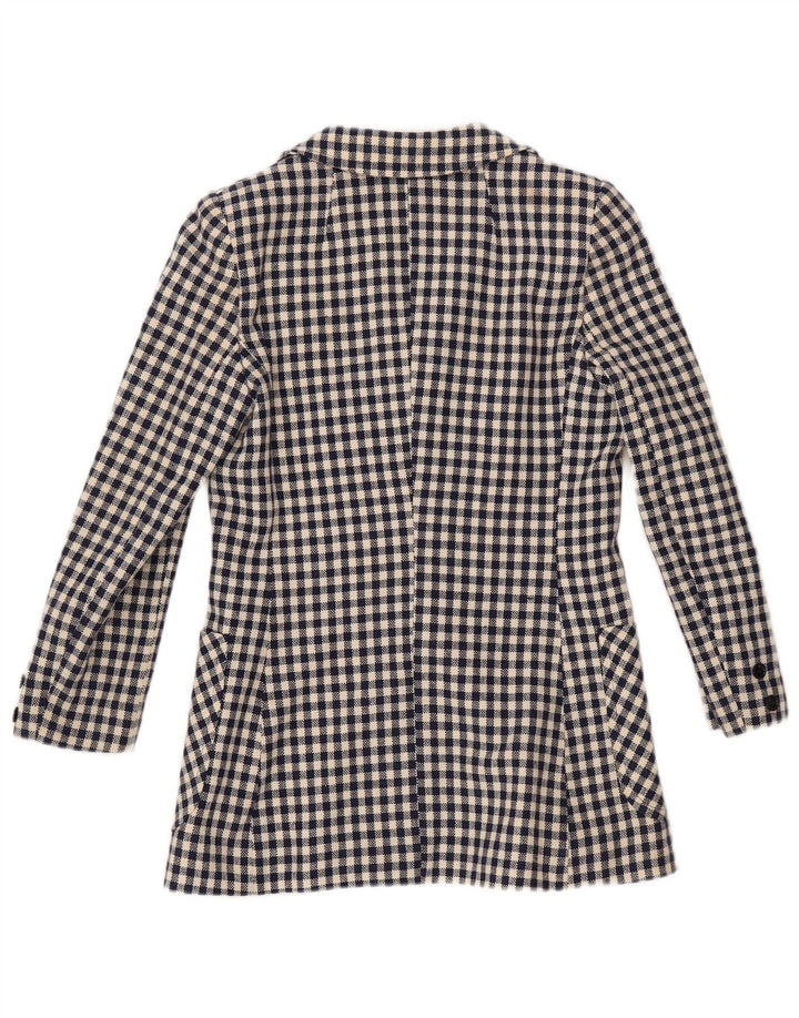 VINTAGE Γυναικείο μπλέιζερ με 3 κουμπιά μπουφάν UK 10 Small Navy Blue Gingham