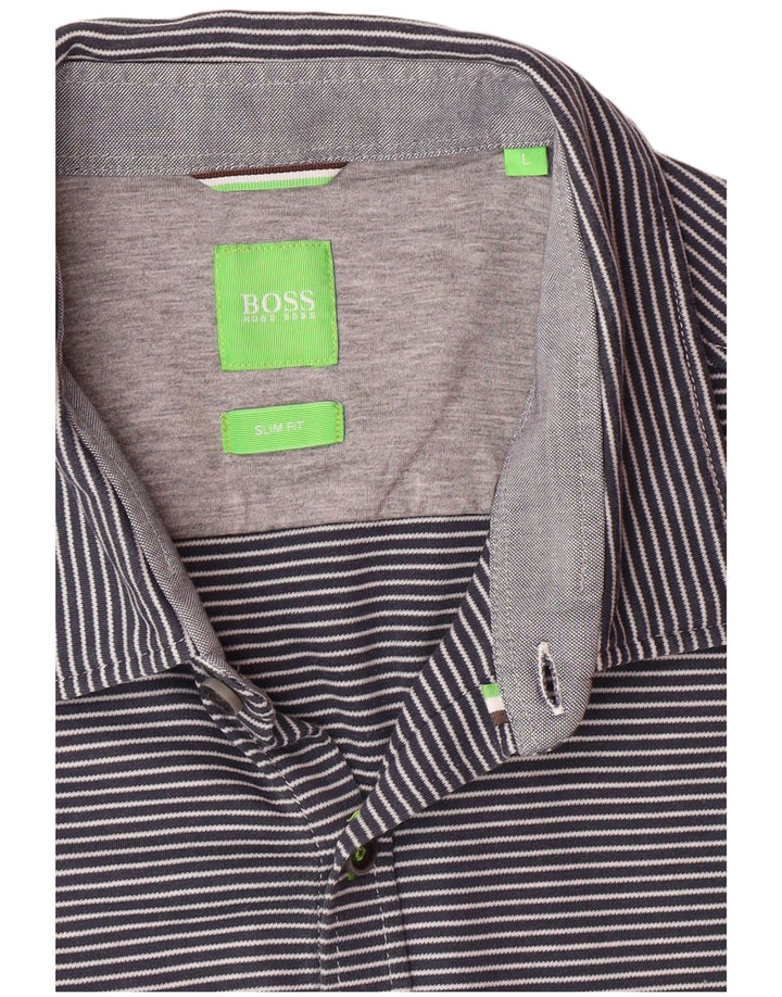 HUGO BOSS Ανδρικό κοντομάνικο πουκάμισο με λεπτή εφαρμογή Μεγάλο μπλε ναυτικό ριγέ