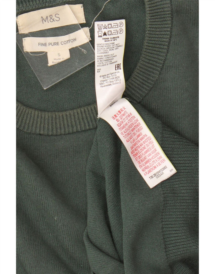 Marks & Spencer Ανδρικό πουλόβερ με λαιμόκοψη, μικρό πράσινο βαμβακερό
