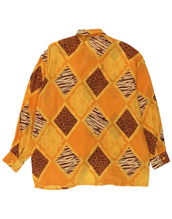 Vintage Womens Oversized Shirt Blouse UK 14 Medium Orange Patchwork Acetate