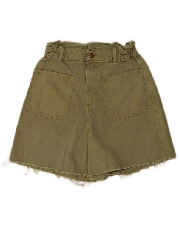 Zara Γυναικείο ψηλόμεσο τζιν σορτς EU 38 Small W28 Χακί βαμβακερό