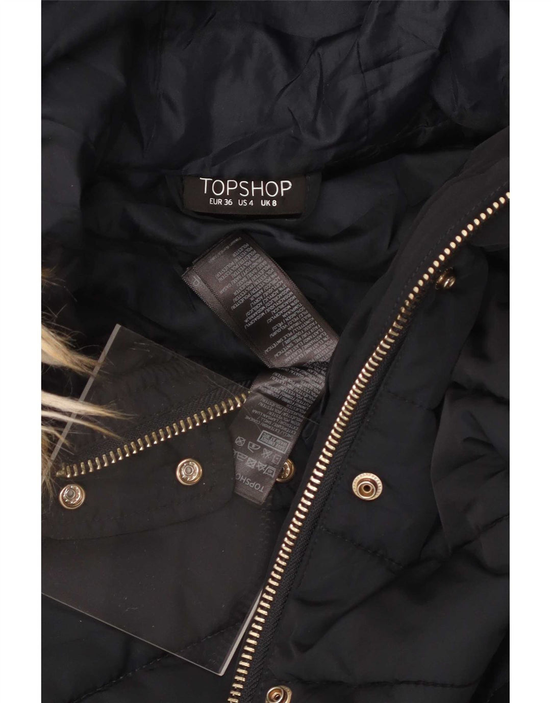 Topshop Γυναικείο μπουφάν με κουκούλα UK 8 Small Navy Blue Polyester