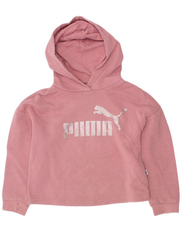Puma Girls Graphic Hoodie Jumper 7-8 Years Pink Cotton