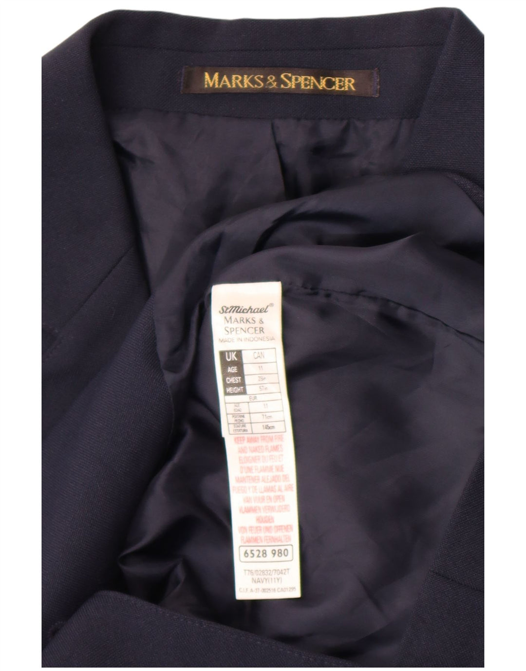Marks & Spencer Boys 2 Button Blazer Jacket 10-11 Years Navy Blue Polyester