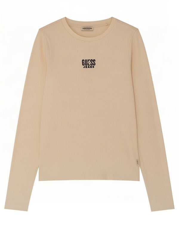 Guess Γυναικείο τοπ μακρυμάνικο UK 8 Small Off White Βαμβακερό