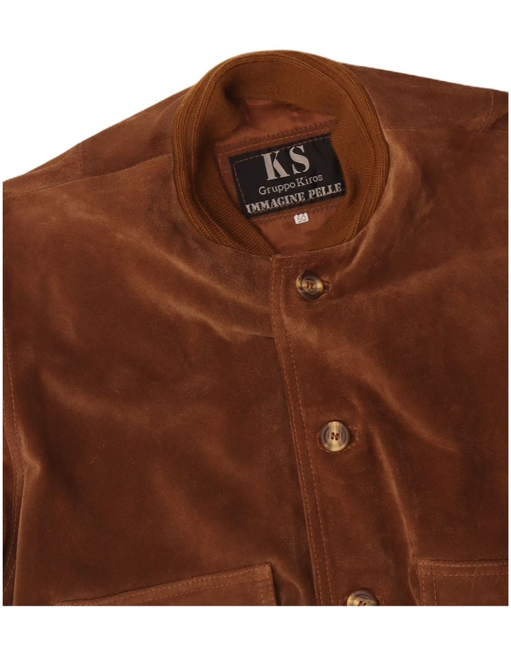 VINTAGE Ανδρικό Suede Bomber Jacket IT 50 Large Brown Δερμάτινο