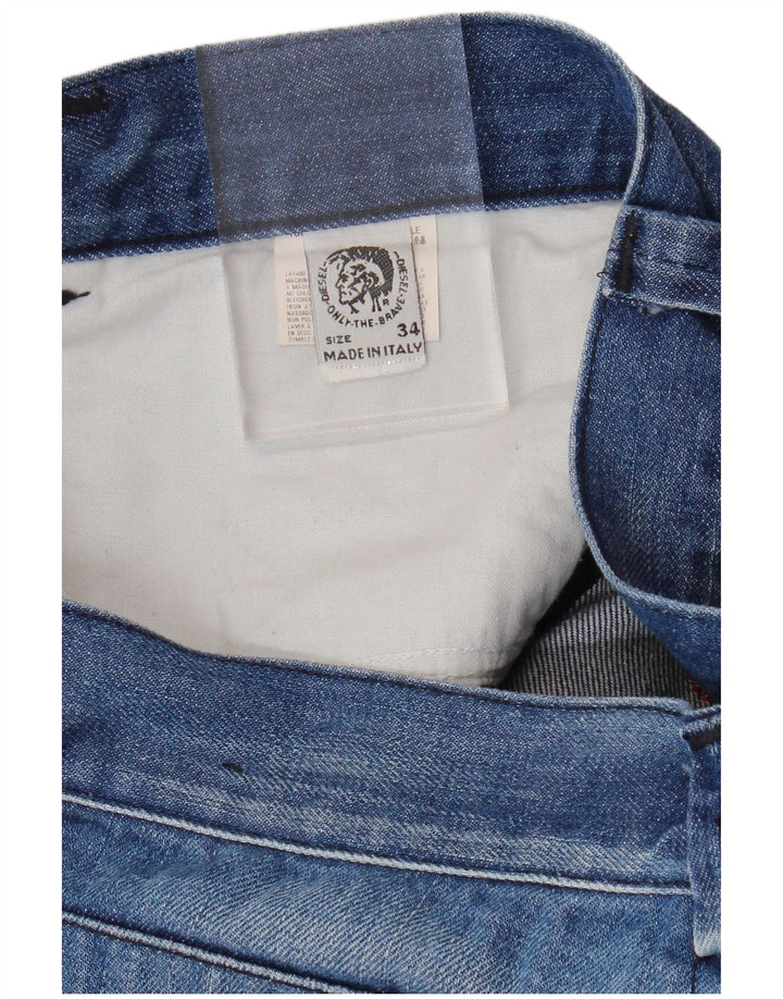 DIESEL Mens Acid Wash Straight Jeans W34 L29 Μπλε βαμβακερό