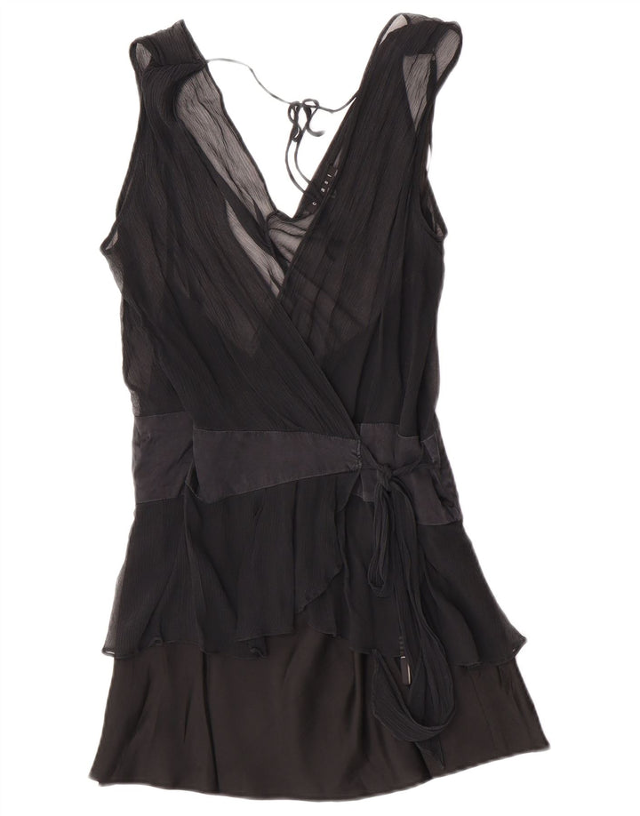 Coast γυναικεία αμάνικη μπλούζα με περιτύλιγμα Τοπ UK 16 Large Black Silk