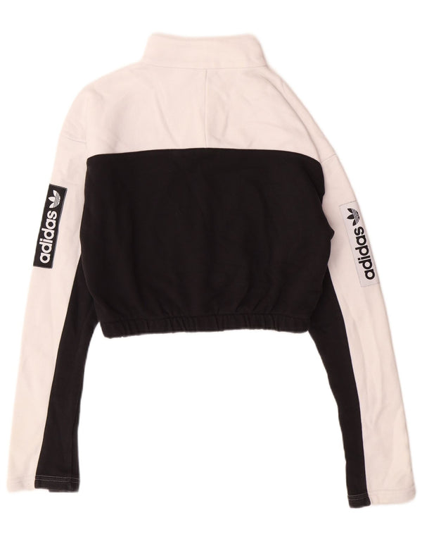 Γυναικεία γραφική φούτερ ADIDAS Crop Jumper UK 8 Small White Colourblock