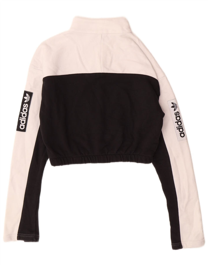 Γυναικεία γραφική φούτερ ADIDAS Crop Jumper UK 8 Small White Colourblock