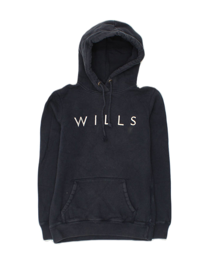 JACK WILLS Womens Graphic Hoodie Jumper UK 8 Small  Navy Blue Cotton | Vintage Jack Wills | Thrift | Second-Hand Jack Wills | Used Clothing | Messina Hembry 