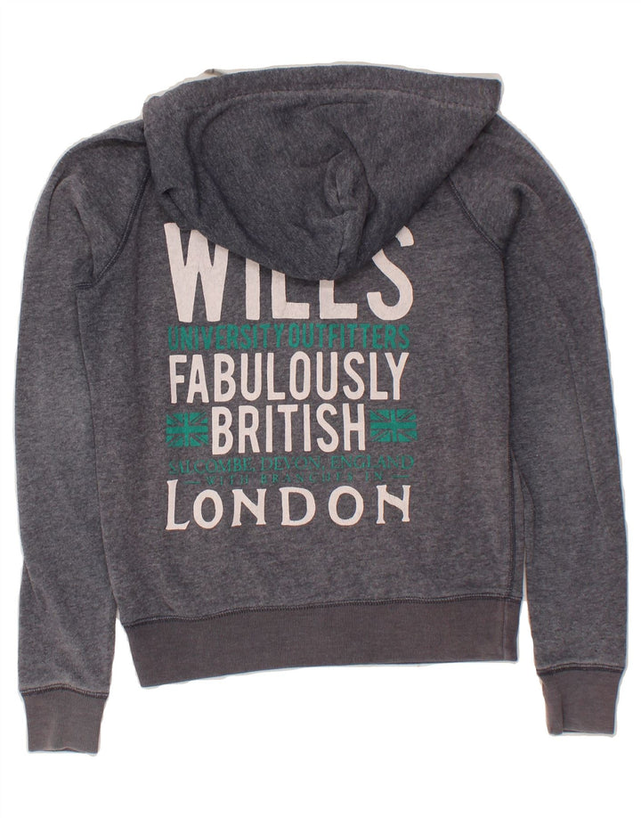 JACK WILLS Womens Graphic Zip Hoodie Sweater UK 10 Small Grey Polyester Vintage Jack Wills and Second-Hand Jack Wills from Messina Hembry 