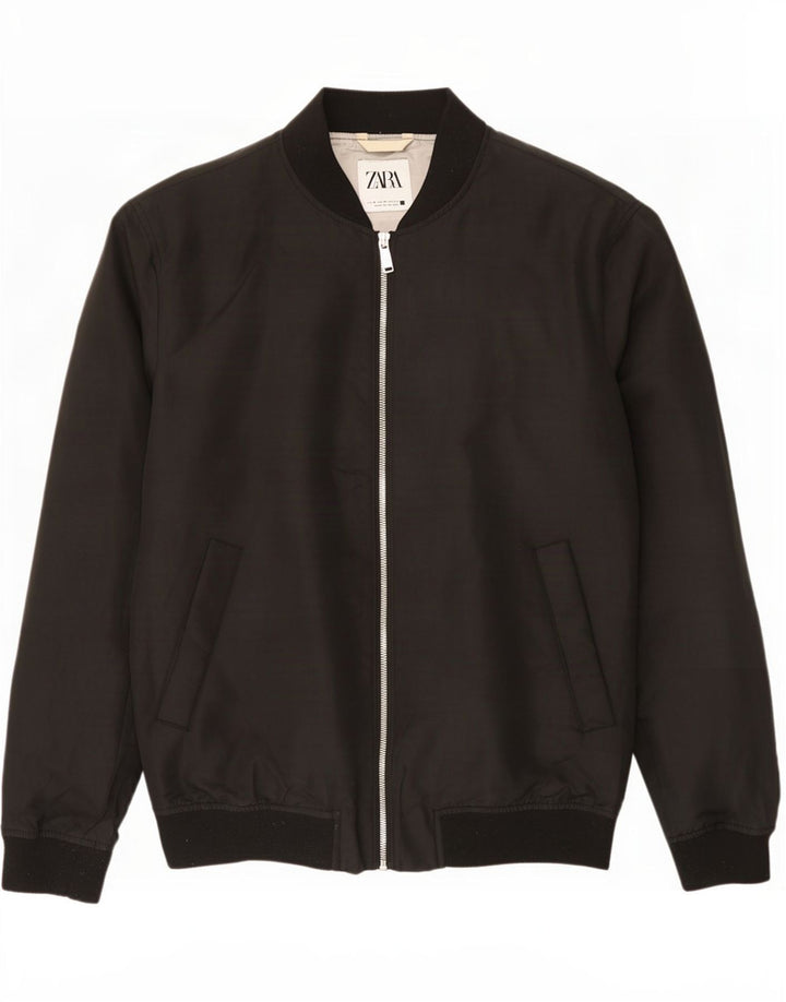 Zara Mens Bomber Jacket UK 38 Medium Black Polyester