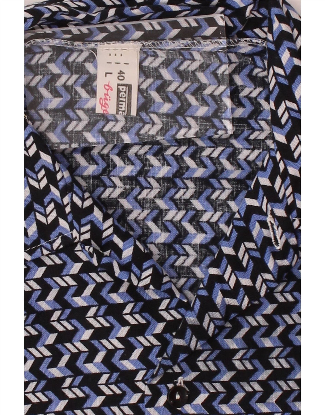 VINTAGE Mens Shirt Size 40 Medium Navy Blue Chevron Vintage Vintage and Second-Hand Vintage from Messina Hembry 
