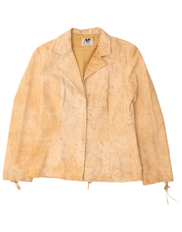 VINTAGE Γυναικείο Suede Jacket UK 12 Medium Beige Leather
