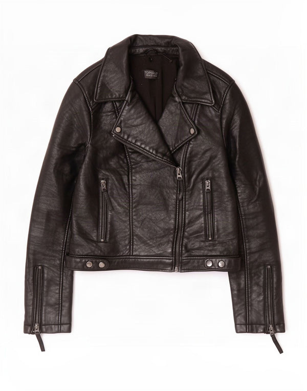 Topshop Γυναικείο Δερμάτινο Μπουφάν Biker UK 12 Μεσαίο Μαύρο