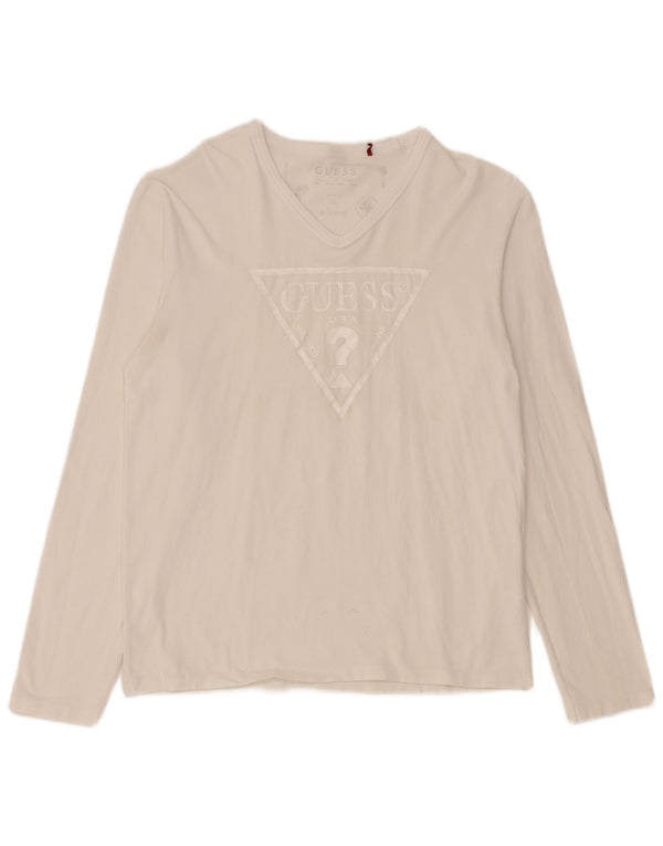 Guess Womens Graphic Top Long Sleeve UK 18 XL White Cotton