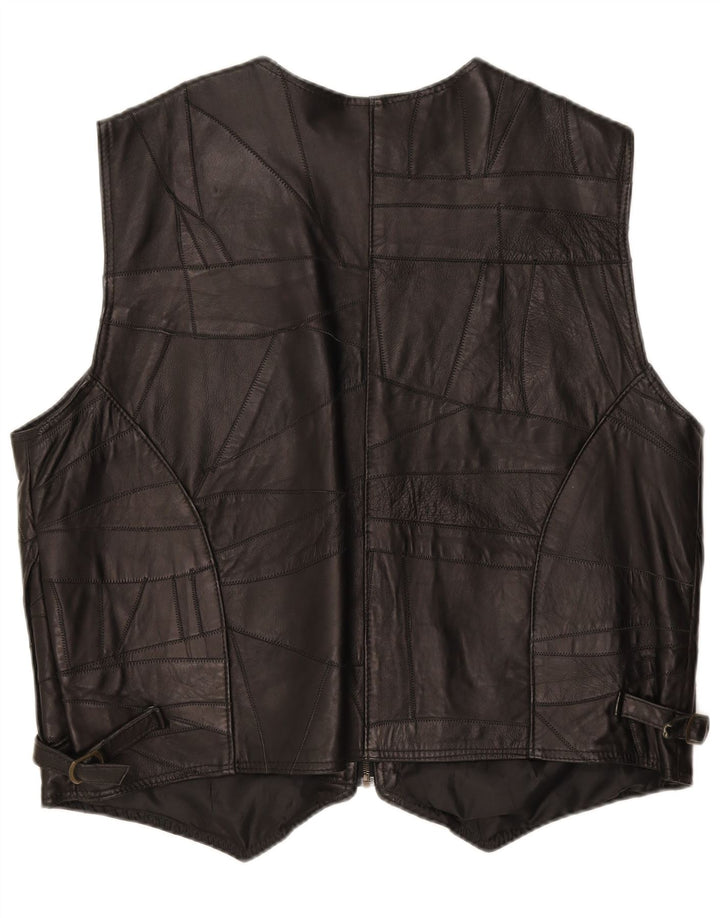 ELEGANCE Mens Leather Waistcoat 3XL Black Patchwork