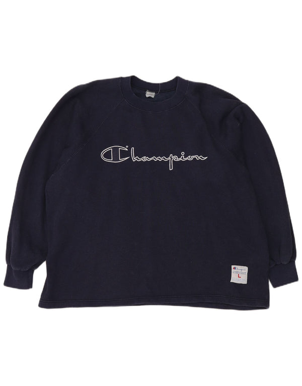CHAMPION Γυναικεία υπερμεγέθη γραφική φούτερ Jumper UK 16 Large Navy Blue
