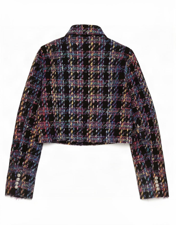 Zara Γυναικείο Μπουφάν Blazer με διπλό στήθος Crop UK 14 Μεγάλο μαύρο καρό