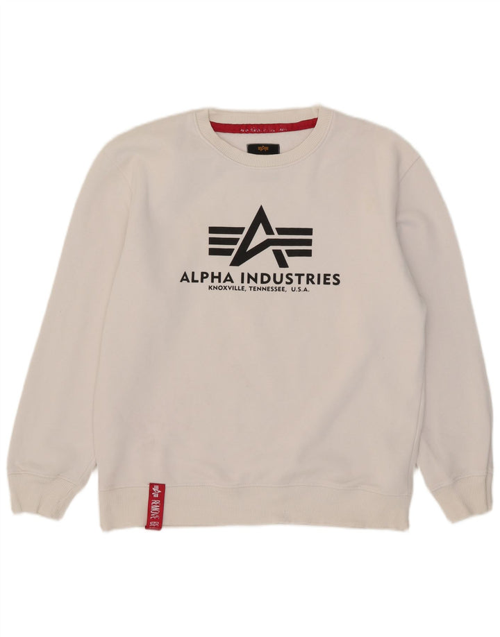 Ανδρικό γραφικό φούτερ Alpha Industries, μεσαίο λευκό βαμβακερό