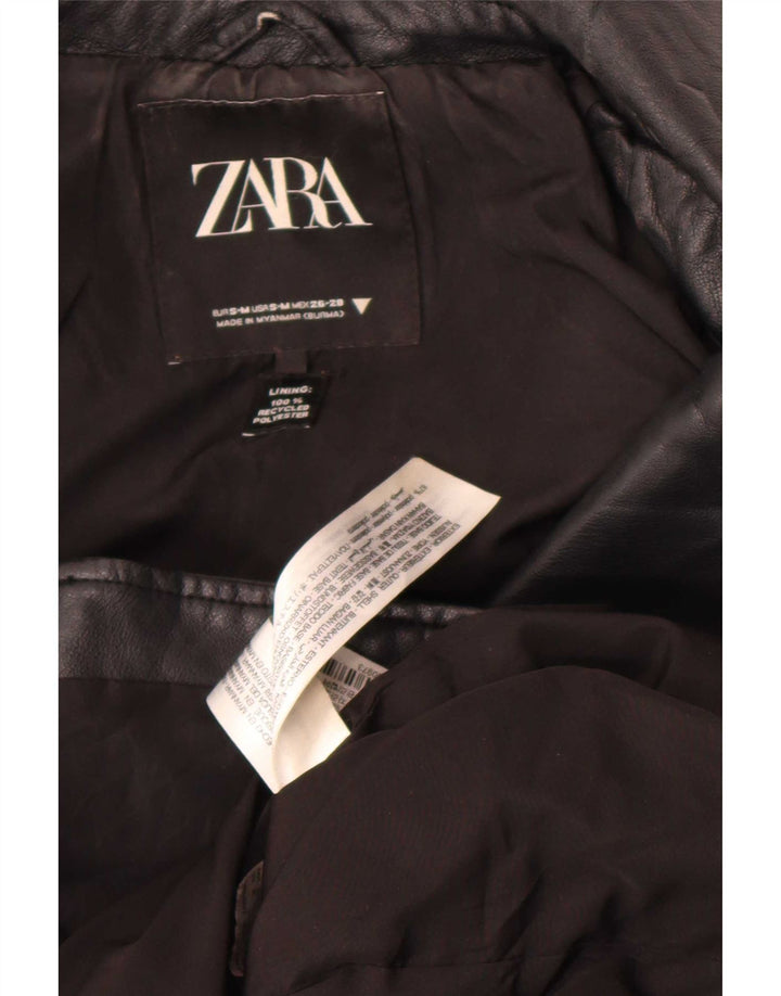 Zara Γυναικείο Μπουφάν Biker από συνθετικό δέρμα Oversized UK 10 Small Black Polyester
