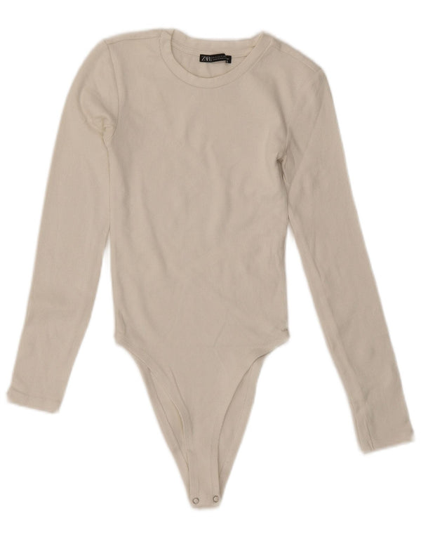 Γυναικείο μακρυμάνικο κορμάκι ZARA UK 8 Small White Βαμβακερό