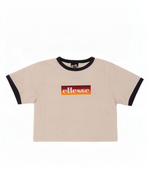 Ellesse Γυναικείο Crop Graphic T-Shirt Top UK 6 XS White Colourblock