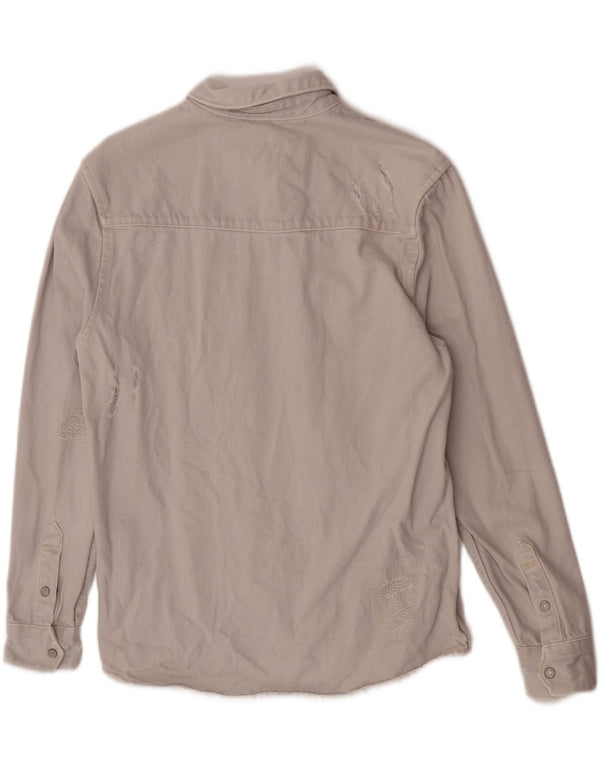 Ανδρικό Zara Ανδρικό πουκάμισο τζιν με χαλαρή εφαρμογή, μεσαίο γκρι βαμβακερό