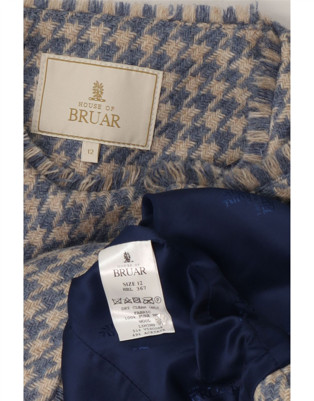 HOUSE OF BRUAR Γυναικείο σακάκι UK 12 Medium Blue Houndstooth Wool