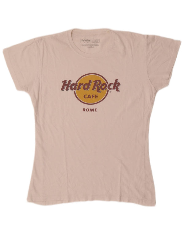 Hard Rock Cafe Γυναικείο μπλουζάκι γραφικών στη Ρώμη Τοπ UK 14 Μεγάλο από λευκό βαμβακερό