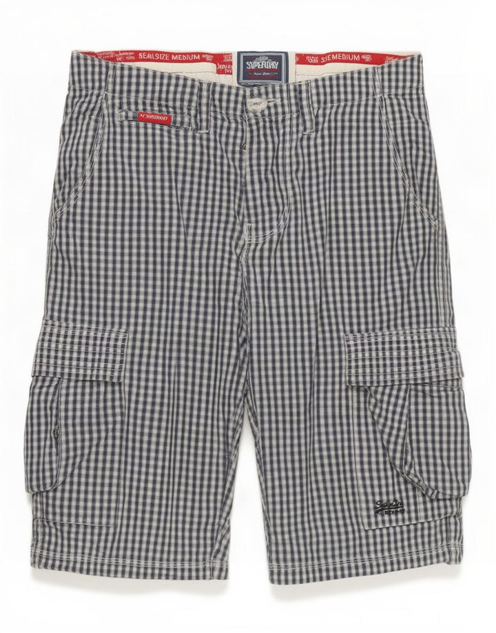 Ανδρικό σορτς Cargo Superdry Medium W32 Navy Blue Gingham Cotton