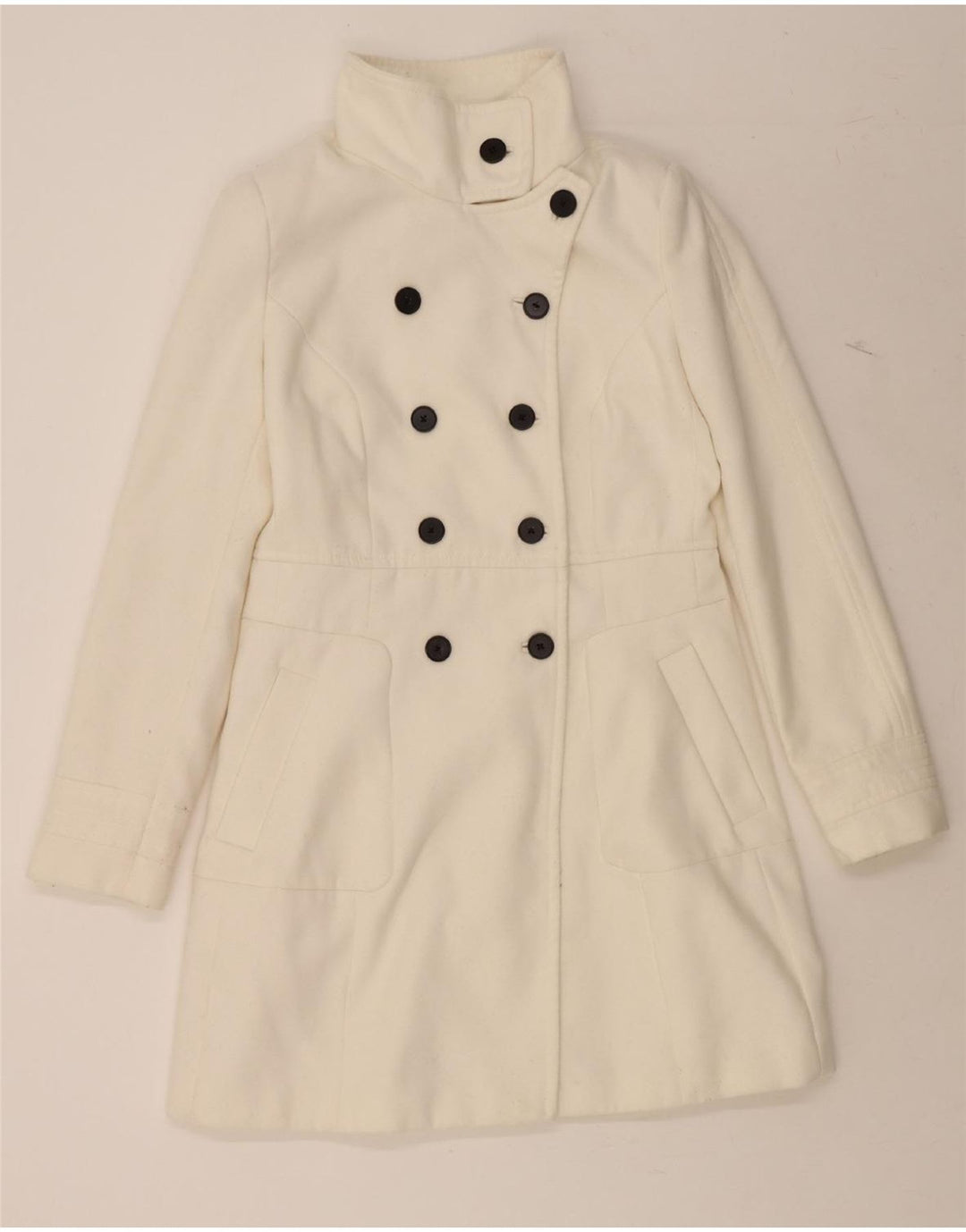 ZARA Γυναικείο παλτό με διπλό στήθος UK 14 Large White Polyester