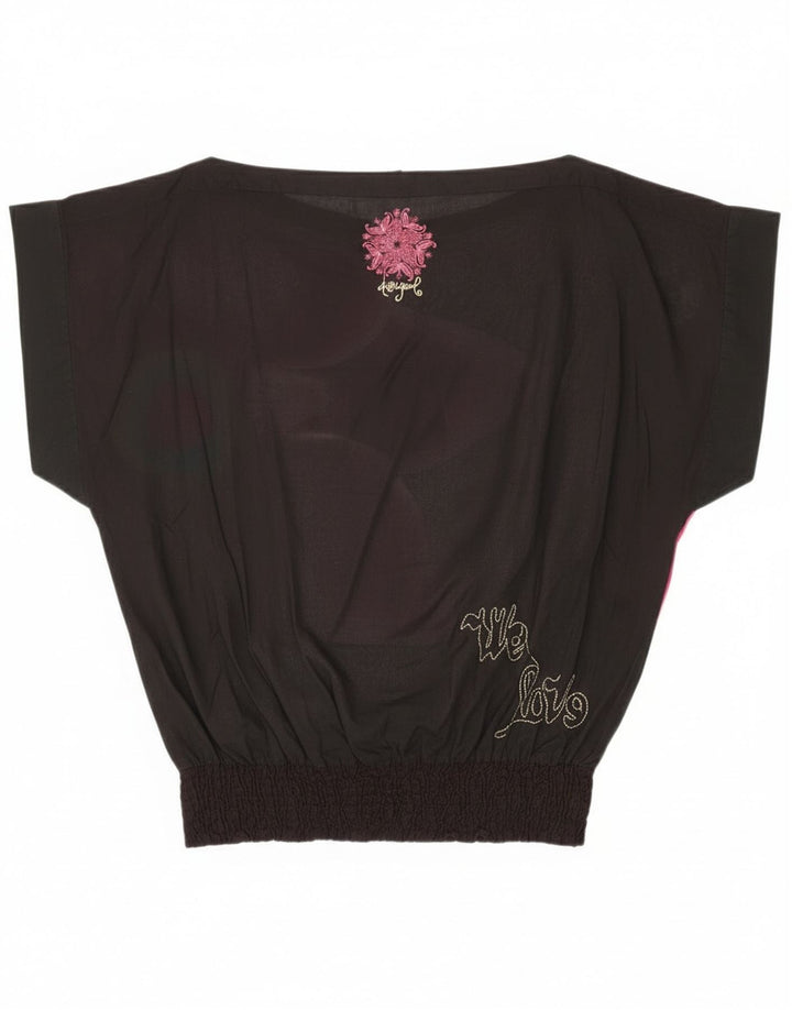 Desigual Womens See Through Oversized Μπλούζα Top UK 16 Large Black Floral