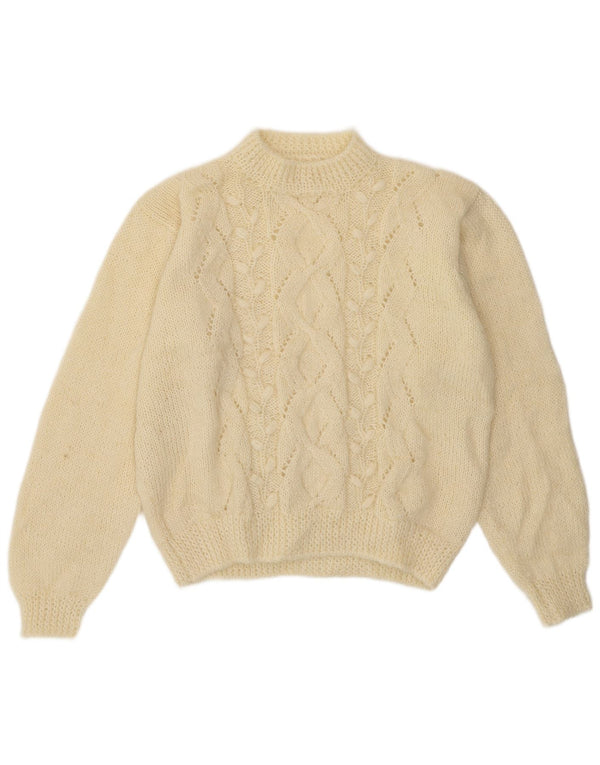 Vintage γυναικείο πουλόβερ με λαιμό χελώνα UK 14 Medium Off White γεωμετρικό