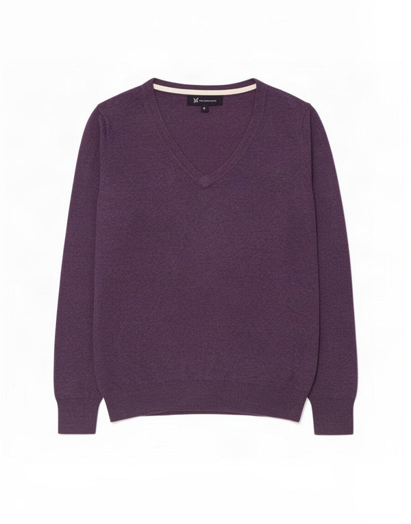 Crew Clothing Γυναικείο πουλόβερ με λαιμόκοψη V UK 8 Μικρό μωβ βαμβακερό