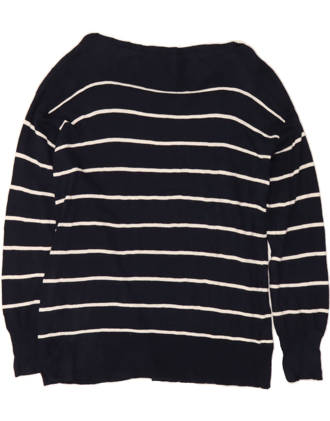 CHAPS Womens Boat Neck Jumper Sweater UK 14 Medium Navy Blue Striped Vintage Chaps and Second-Hand Chaps from Messina Hembry 