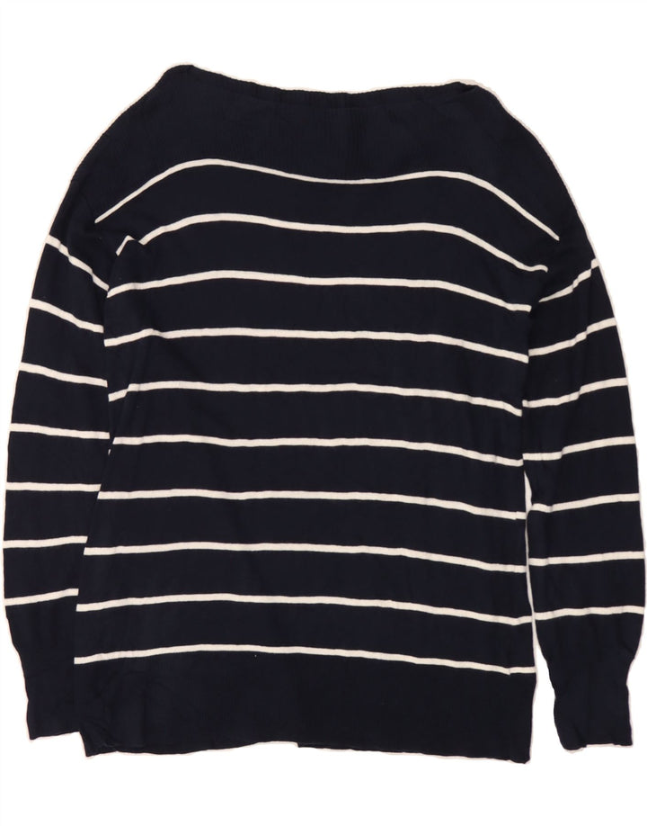 CHAPS Womens Boat Neck Jumper Sweater UK 14 Medium Navy Blue Striped Vintage Chaps and Second-Hand Chaps from Messina Hembry 